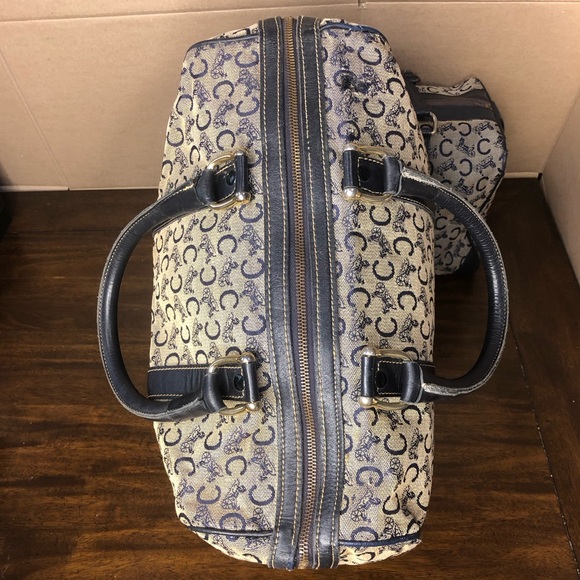 CELINE Navy Blue and Grey Monogram Boston Carry On Overnight Travel Bag 35cm - Picture 8 of 17